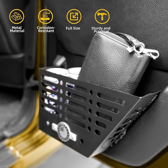 Metal Front Door Storage Box for Jeep Wrangler JK JKU 4XE 2011-2018 & Gladiator JT 2011-2018 Interior Storage Expansion Door Storage Side Pockets Insert Organizer Accessories (2-Pcs)