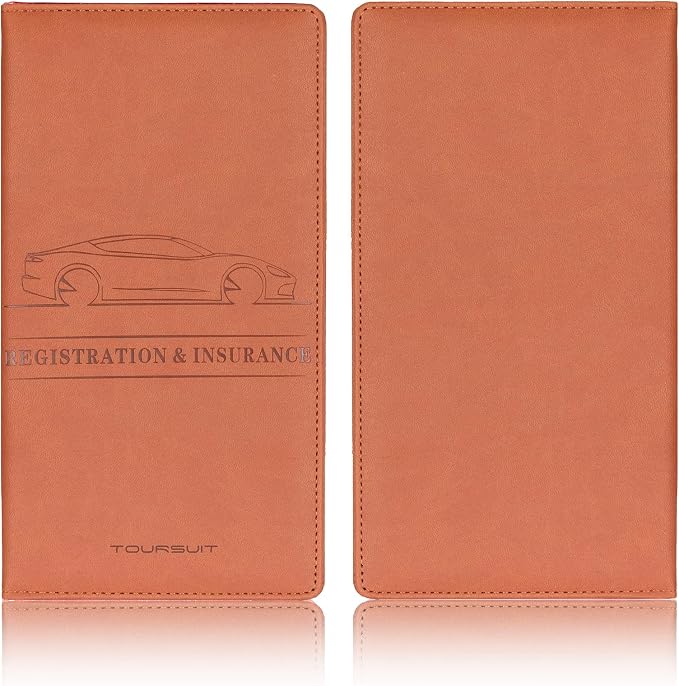 TOURSUIT Car Registration and Insurance Card Holder, Vehicle License Document Glove Box Compartment Organizer, Interior Car Accessories for Women Men (Brown)