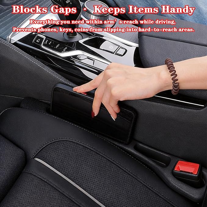 Car Seat Gap Filler Organizer of 2 – Universal Car Gap Seat Filler with Storage Pockets, No Drop Seat Guard for Phones, Keys & Cards, Car Accessories for Most Cars Trucks SUVs (Brown)
