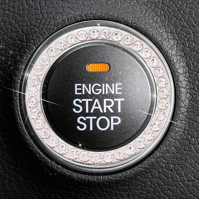10 Pcs Bling Car Interior Accessories - Universal Headrest Hooks, Start Button Rings, Coasters and Cup Holder Inserts