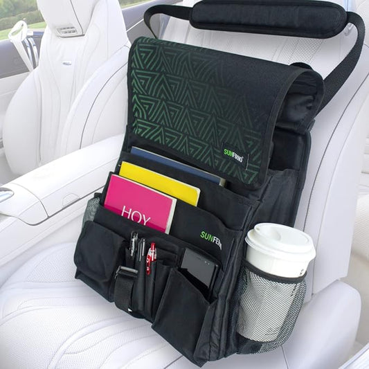 Sunferno Car Front Seat Organizer - Truck Cab Organizer & Car Seat Storage Organizers - Hanging Car Organizer Multiple Pockets Storing Documents Laptop - Car Office Organizer - Front Seat SUV, Truck