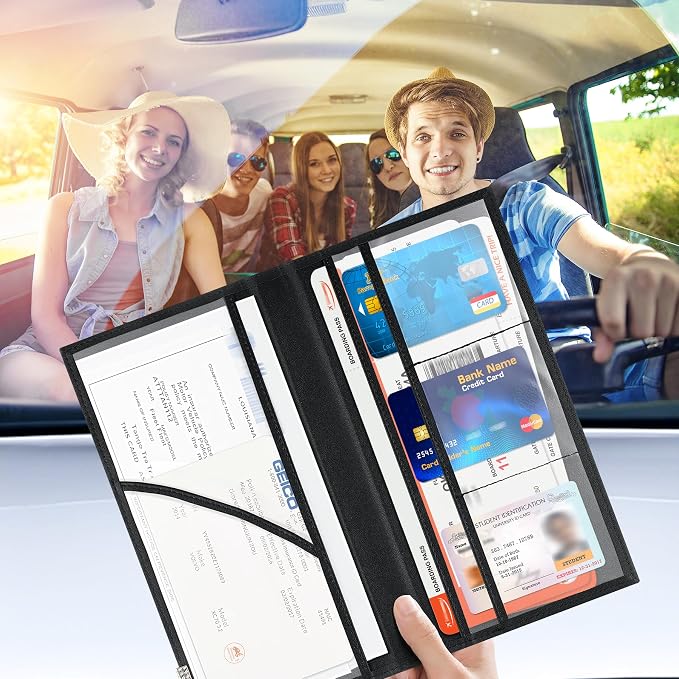 UYYE Magnetic Car Registration & Insurance Card Holder - Car Document Organizer for Vehicle Registration, Insurance Cards and Essentials Fits Glove Box, Compact Design（Black）