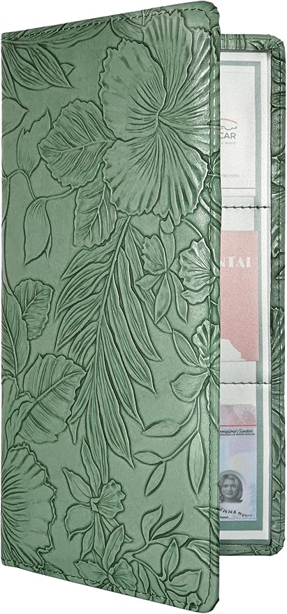 Mymazn Car Registration and Insurance Holder, PU Leather Glove Box Car Organizer with Magnetic Closure, Car Document Holder for Driver's License & Essential Documents (Floral Green)