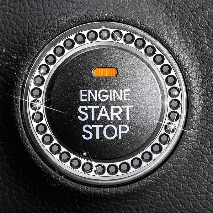 10 Pcs Bling Car Interior Accessories，Universal Car Seat Headrest Hook，Bling Car Start Button Ring Covers，Bling Car Coasters, Bling Cup Holder Insert Coasters