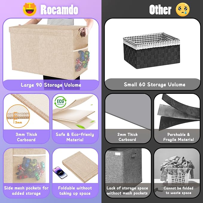 Large Toy Storage Box with Lid Divider, Sturdy Collapsible Toys Organizer Chest Kids Storage Bins Boxes Baskets for Boys, Girls, Nursery, Bedroom, Living Room, Playroom, 25"x13"x16", Beige