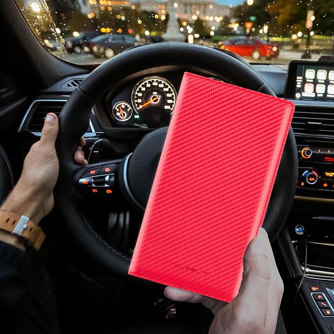 TOURSUIT Car Registration and Insurance Card Holder, Vehicle License Document Glove Box Compartment Organizer, Interior Car Accessories for Women Men (Carbon Red)