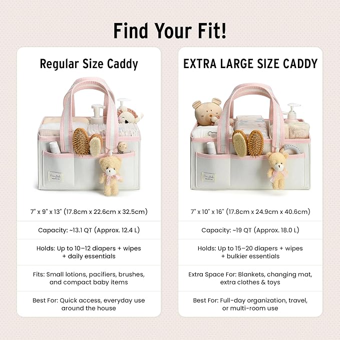 PeraBella Baby Diaper Caddy Organizer, Baby Basket Shower Gift Caddy, Portable Felt Changing Table Basket, Nursery Storage Bin, Newborn Boy and Girl Essentials for Registry, Car Diaper Organizer
