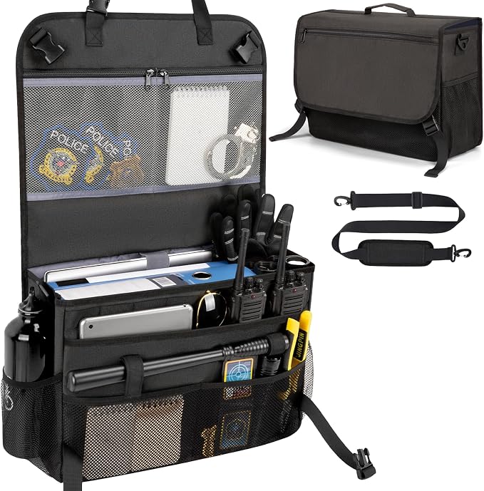GDNasist Patrol Bag Law Enforcement, Car Front Seat Organizer, Police Duty Bag for Police Gear with 15.6" Laptop Storage, Molle Webbing, Multiple Compartment, Adjustable Straps