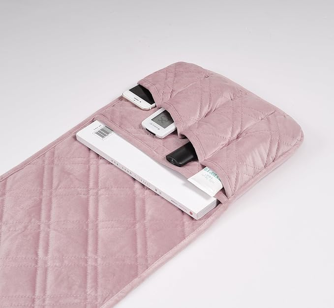 Brilliant Sunshine Silver Pink Velvet Couch Armrest Organizer, Non Slip Armchair Caddy for Sofa Recliner, Washable Remote Control Holder, Storage for Magazine, Tablet, Phone, iPad (35"×13")