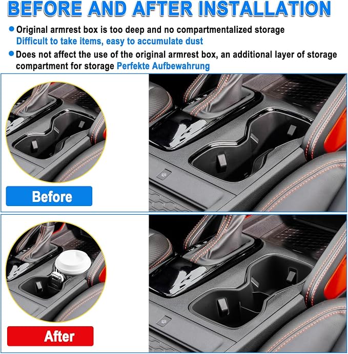 SHAOHAO 2 Pcs for 2025 2026 Nissan Frontier Center Console Organizer for 2022-2025 2026 Nissan Frontier Accessories (S/SV/Pro-X/Pro-4X/SL) Console Tray & Cup Holder Space Expand Armrest Box Organizer