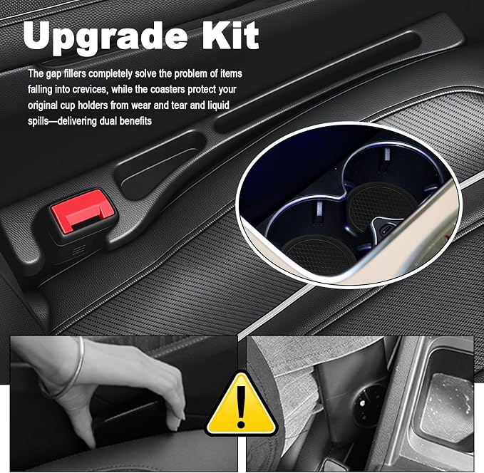 Car Seat Gap Filler Organizer with Cup Coasters,Flexible Car Seat Gap Plug with Storage Slot for Phones/Keys,Universal in Between Cars Seats Catcher Cars Interior Accessories