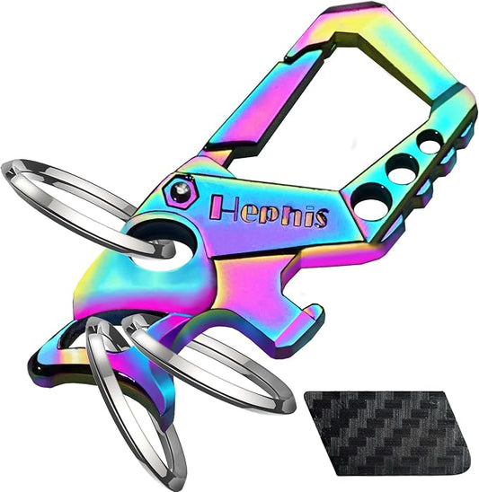 Hephis Skull Heavy Duty Key Chain,Car Emergency Escape Tool, Seat belt Cutter,Bottle Opener,Carabiner Car Key Chains