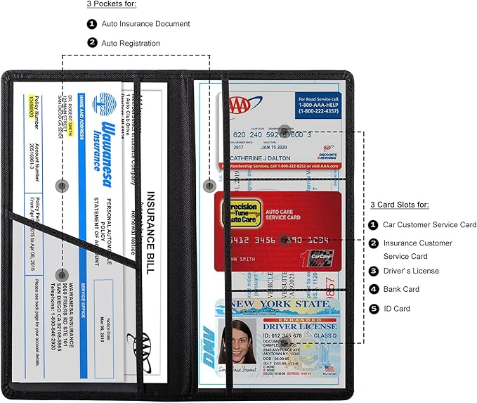 TOURSUIT Car Registration and Insurance Card Holder, Vehicle License Document Glove Box Compartment Organizer, Interior Car Accessories for Women Men (Cross Black)