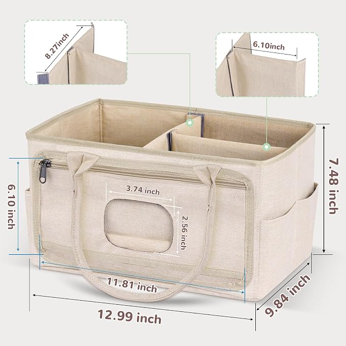 Volnamal Diaper Caddy with Wipe Dispenser One-Handed Access, Premium Diaper Organizer, Portable Car Organizer Nursery Basket for Newborn Essentials, Baby Registry Must Haves for Boys & Girls, Beige
