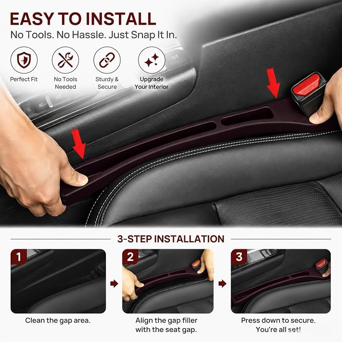 Car Seat Gap Filler Organizer, Car Organizer Front Seat 2-in-1 Storage No-Drop for Storing Phones, Keys, Fits Most Cars, Trucks, SUV (2Pcs, Brown)