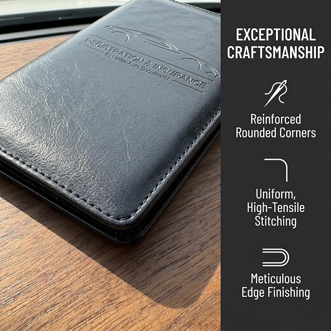 LumiMokki Premium Car Registration & Insurance Card Holder with Magnetic Shut, Vehicle Glove Box Car Organizer - For Documents, Cards, License (Cowhide Black)