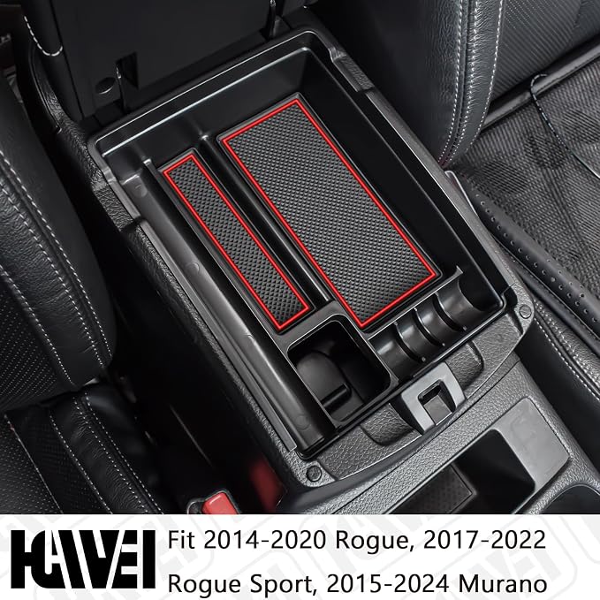HGWEI Center Console Organizer Tray Compatible with Nissan Rogue 2014-2020 / Rogue Sport 2017-2022 / Murano 2015-2024 Interior Accessories Insert Armrest Storage Glove Box, Red