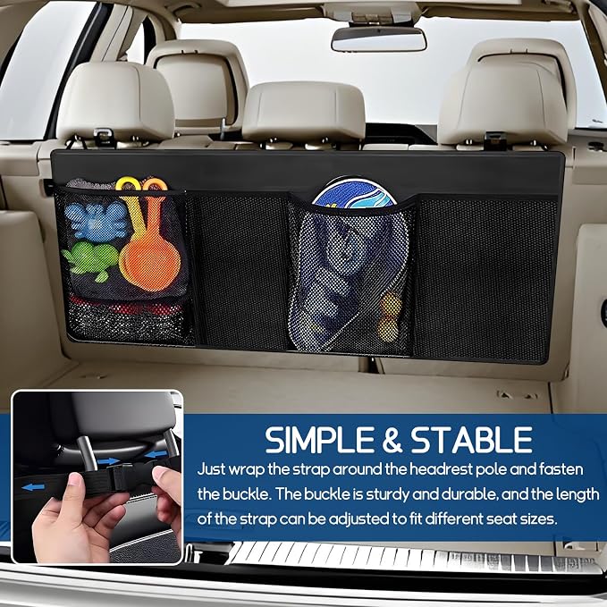 Car Trunk Organizer, Space Saving Backseat Hanging Storage with 4 Large Pockets, Super Capacity Vehicle Trunk Organizer Bag, Universal for Cars SUVs Trucks Vans, Car Accessories (Regular)