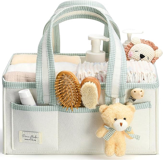 PeraBella Diaper Caddy Organizer with Handle, Baby Shower Gifts Basket Bag, Registry Search Must Haves Items, Nursery Storage Organizer for Newborn Girl Boy, Baby Bag Essentials, Car Diaper Caddy Cart
