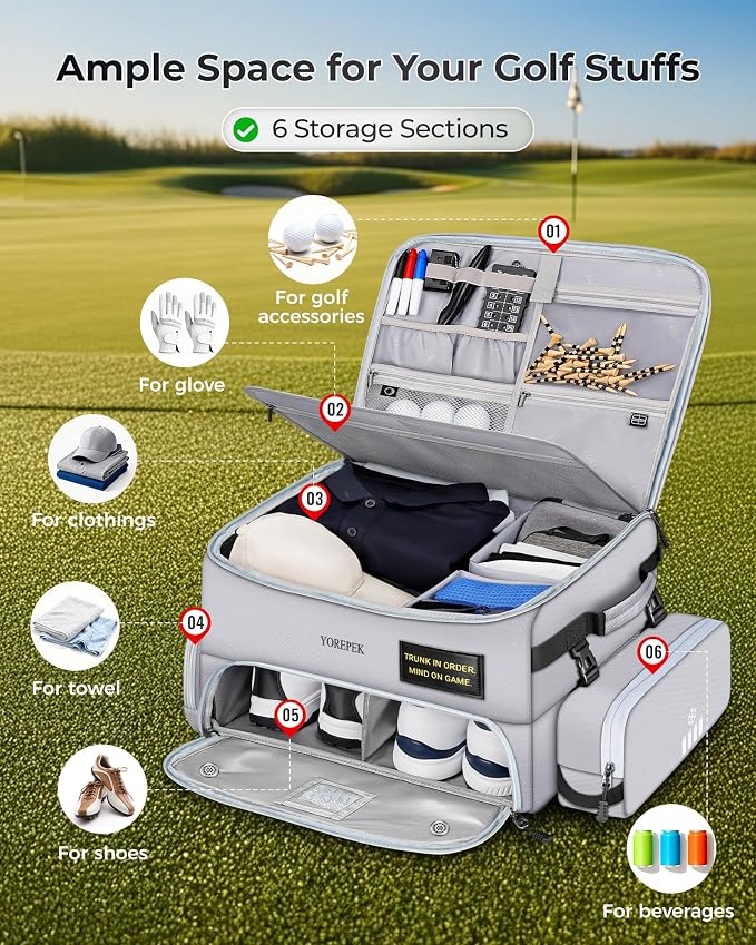 YOREPEK Upgraded Golf Trunk Organizer, Golf Gifts for Men, with Removable Insulated Pouch&Dust-Proof Protective Layer, Multi-Compartment fits 2 Pairs of Shoes, Golf Accessories
