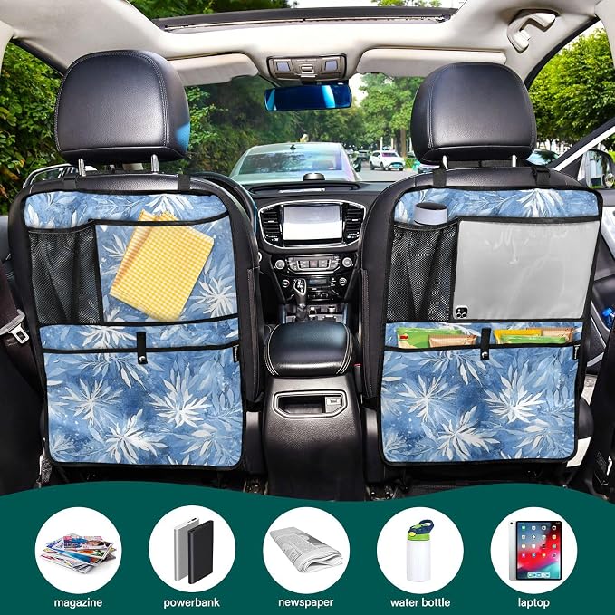 Blue Snowflake 2 Pack Backseat Car Organizer with Storage Pockets Seat Back Organizers for Kids Kick Mats Backseat Protector Automotive