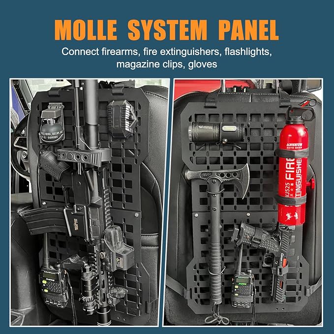 Rigid Molle Panels For Vehicles Truck Mount Rack Panel Tactical Seat Back Organizer Adjustable Versatile Panel (Molle Panels w/gun rack mount)
