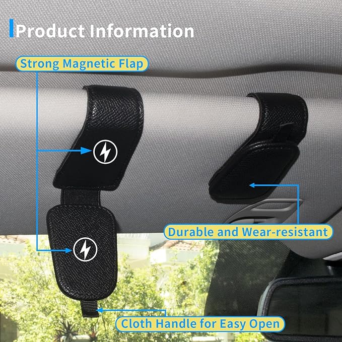 Yuoyar 2 Packs Magnetic Sunglass Holder for Car Visor (4Pcs Black) | Magnetic Interior Car Accessories