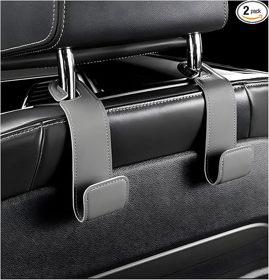 2 PCS Car Seat Headrest Hook, Microfiber Leather Purse Hooks Back Seat Storage Organizer, Auto Interior Headrest Holder for Hanging Bag Coat Grocery, Car Accessories (Gray)