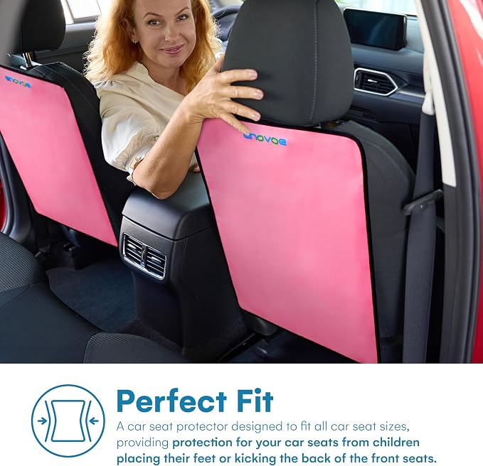 Enovoe Kick Mats - Set of 2 - Back of Seat Protector for Kids Feet - Car Seat Back Protector - Shields from Dirt and Scuffs - Durable Material - 16.8x32.8inch - Pink - Kick Mats Back Seat Protector