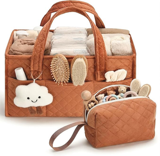 PeraBella Baby Diaper Caddy Organizer, Baby Basket Shower Gift, Portable Changing Table Basket, Postpartum Caddy & Tote Bag Pouch, Newborn Boy & Girl Nursery Essentials Registry, Car Diaper Organizer