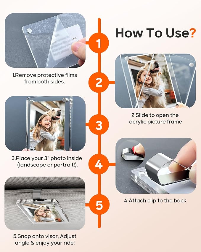 2Pcs Large Magnetic Car Visor Photo Holder - Strong Clip-On Frames for 3.5"x4.4" Photos - Durable Acrylic Visor Clip Photo Frame for Family & Pets - Secure Photo Car Visor Clip Accessories, Gift For Valentine‘s Day