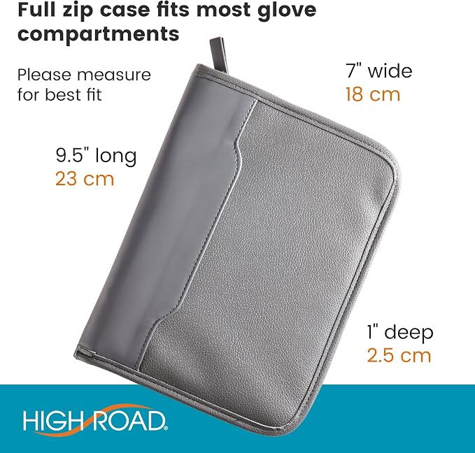 High Road Car Owners Manual Case and Glove Compartment Document Holder - Pebbled Faux Leather Glove Box Organizer for Car, SUV, Truck (Gray)