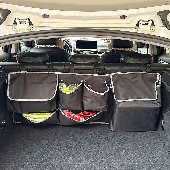 Car SUV Backseat Trunk Organizer Hanging Bag | 6 Nylon Fabric Pockets, Interior Storage Organizer Accessories, For SUV, Jeep, MPV, Space Saving Design
