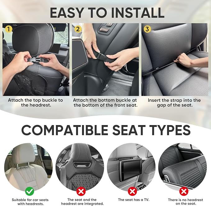 BALEINE Backseat Car Organizer, Back Seat Car Organizers and Storage, Kick Mats Back Seat Protector, Travel Accessories for Most Automotive (1 Pack, Navy)