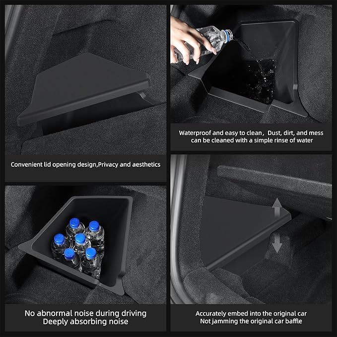 LUCKEASY Rear Trunk Storage Bins Fit for Tesla Model Y Juniper 2025 2026 Standard & Premium & Performance Trunk Side Storage Box with Lids Rear Cargo Garbage Bins Juniper 2026 Accessories Black TPE