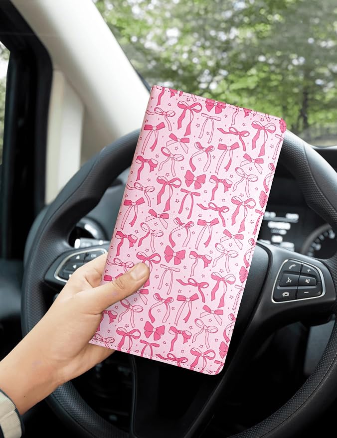 Mymazn Car Registration and Insurance Holder, PU Leather Glove Box Car Organizer with Magnetic Closure, Car Document Holder for Driver's License & Essential Documents (Pink)