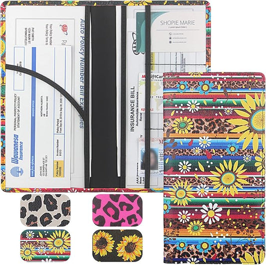 LumiMokki Premium Car Registration & Insurance Card Holder with Magnetic Shut, Vehicle Glove Box Car Organizer - For Documents, Cards, License (Sunflower A)