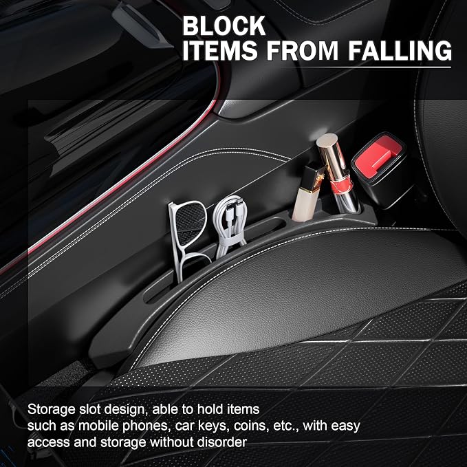 2 Pack Car Seat Gap Filler Organizer – Universal Fit Side Seat Gap Blocker & Storage Box for Cars, SUVs & Trucks, Prevents Items from Falling Between Seats