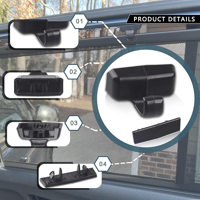 Rear Sun Shade Hook Clip with Cover Kit Black Compatible with Honda Pilot 2016-2022 Passport 2019-2021 Replace Rear Left&Right Window Sunshade Hook Clip 2PCS