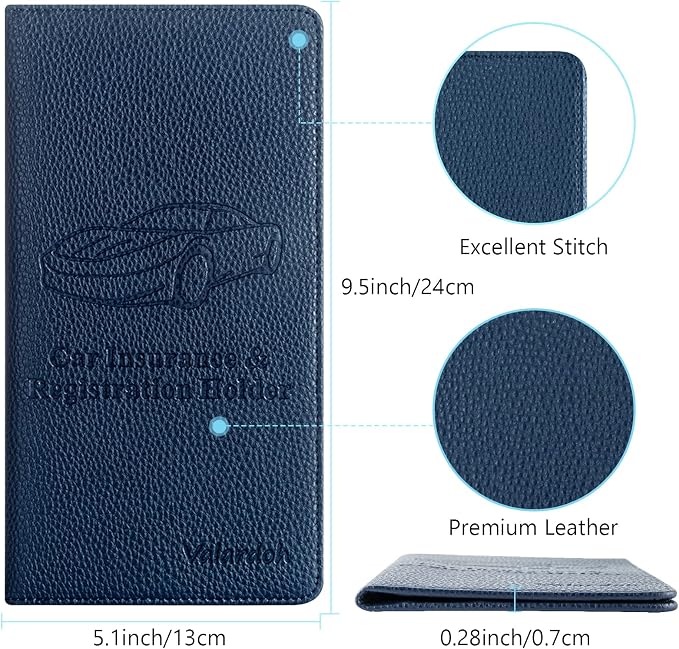 Valardoh Premium Car Registration and Insurance Card Holder, Car Document Holder for Cards, Driver License & other Essential Documents (Deep Blue)