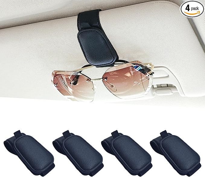 Yuoyar 2 Packs Magnetic Sunglass Holder for Car Visor (4Pcs Black) | Magnetic Interior Car Accessories