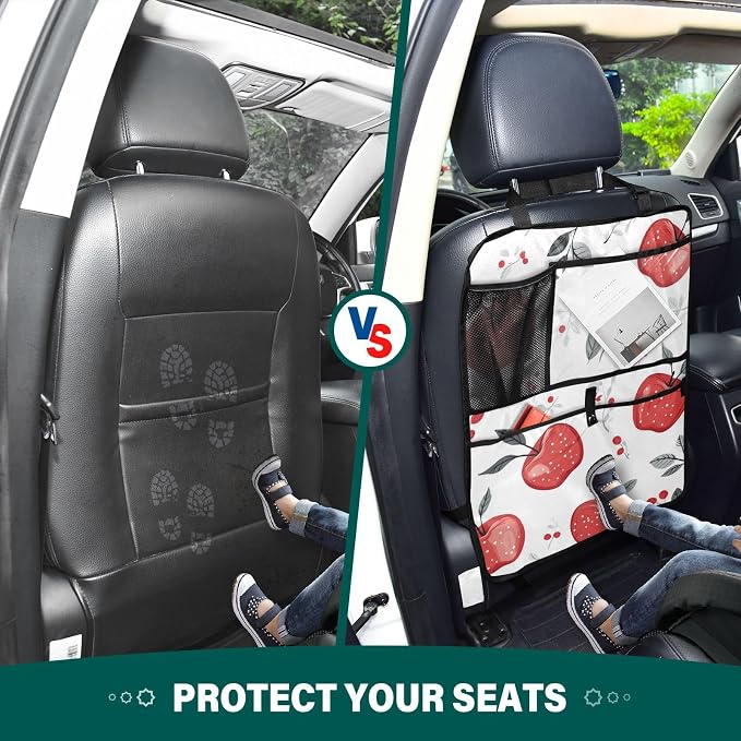 Red Apples 2 Pack Backseat Car Organizer with Storage Pockets Seat Back Organizers for Kids Kick Mats Backseat Protector Automotive