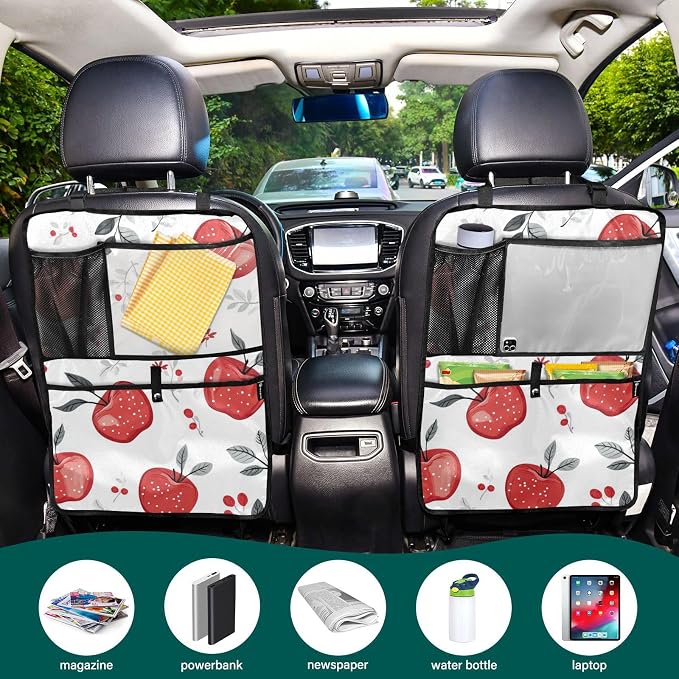 Red Apples 2 Pack Backseat Car Organizer with Storage Pockets Seat Back Organizers for Kids Kick Mats Backseat Protector Automotive