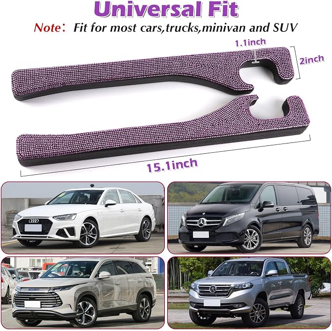 Briwill Purple Car Seat Gap Filler, Set of 2 Handmade Crystal Rhinestone Diamond Purple Gap Filler for Car SUV Truck Purple Bling Car Accessories for Women(Purple)