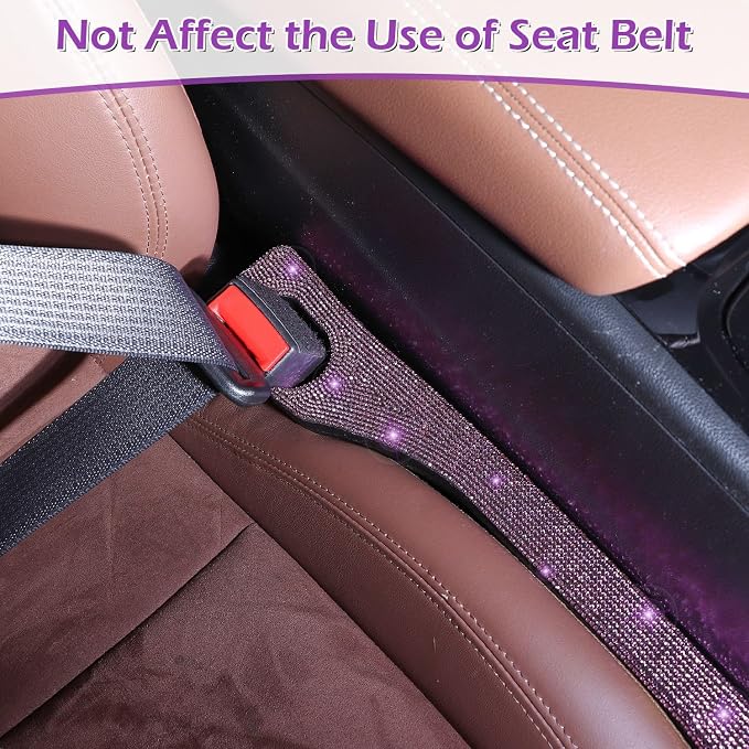 Briwill Purple Car Seat Gap Filler, Set of 2 Handmade Crystal Rhinestone Diamond Purple Gap Filler for Car SUV Truck Purple Bling Car Accessories for Women(Purple)