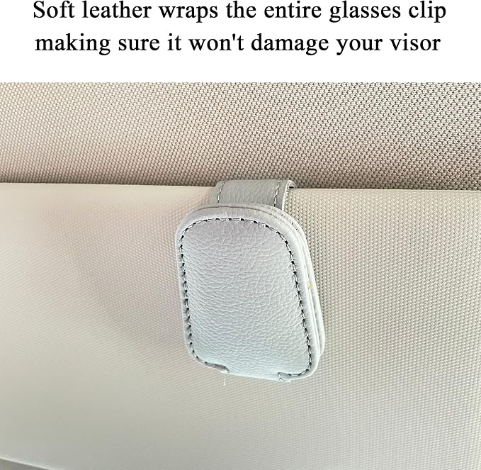 KIWEN Sunglasses Holders for Car Sun Visor, Magnetic Leather Sunglass Glasses Eyeglass Clip for Car (2, Gray)