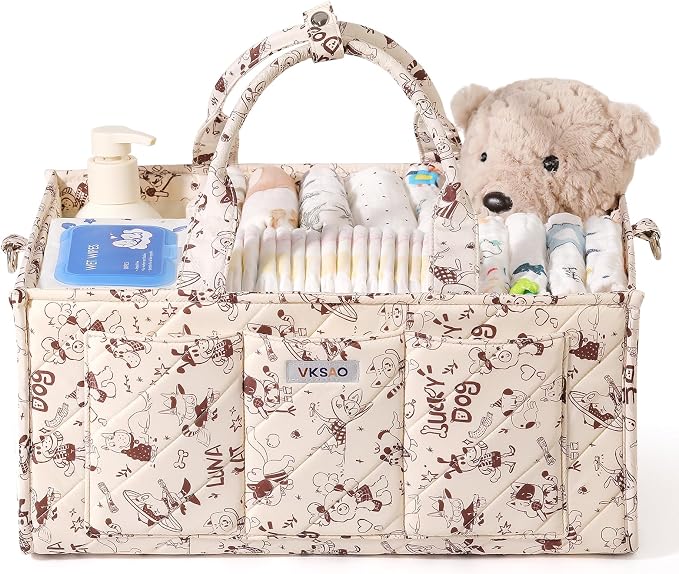 Cute Cartoon Animal Prints Baby Diaper Caddy Organizer, Diaper Bag Storage Basket for Newborn Essentials Must Haves Baby Shower Gifts, Black White Large