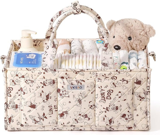 Cute Cartoon Animal Prints Baby Diaper Caddy Organizer, Diaper Bag Storage Basket for Newborn Essentials Must Haves Baby Shower Gifts, Black White Large
