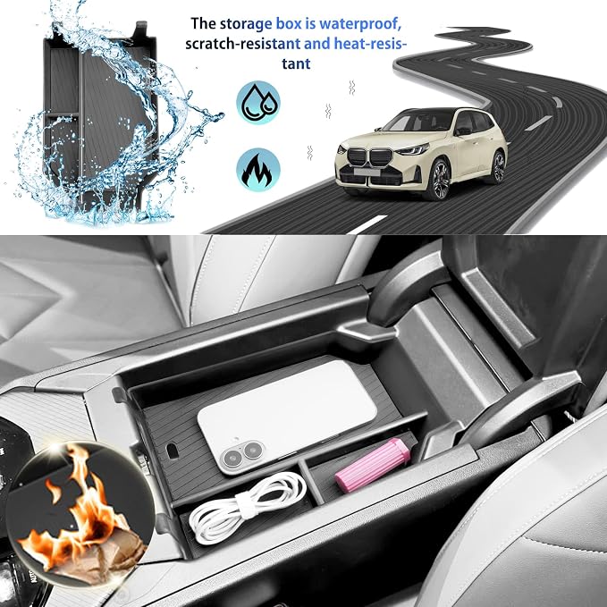 SHAOHAO for 2025 2026 BMW X3 Center Console Organizer Fit for 2025 2026 BMW X3 Accessories (30 xDrive, M50 xDrive) Console Tray 2025 2026 X3 Expand Space Storage Box Insert Tray