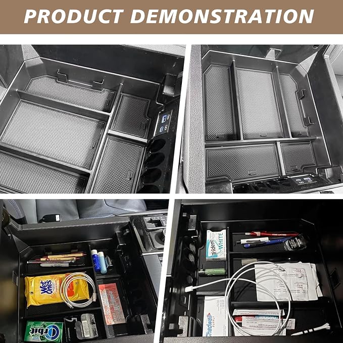 Muslogy Center Console Organizer Compatible with Toyota Tundra 2022-2025 2026 Accessories Middle Insert Box & Lower Center Console Storage Gear Shift Storage Box 2PCS Set(Console Organizer+Lower Tray)